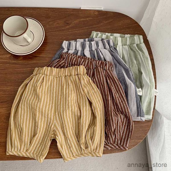 

pantskirt 2023 summer new children thin breathable loose shorts newborn boy retro striped wide leg pants girl baby cotton casual trousers r2, Blue