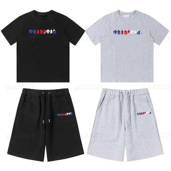 

trapstar tracksuit suit summer designer t shirt sets fashion letter printing casual sportswear tee shirts short two piece set summer mens, Gray