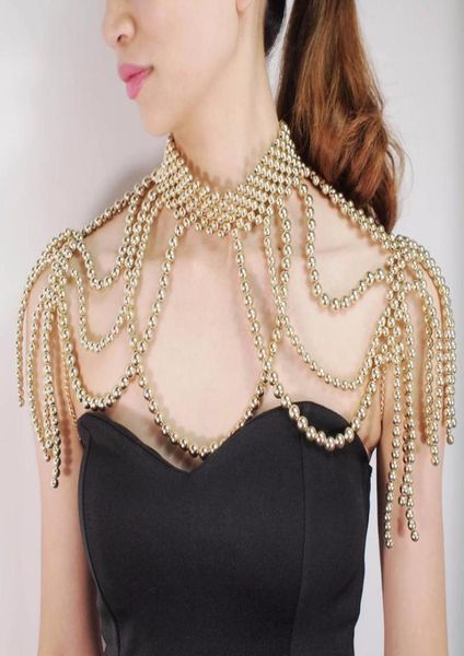 

brand white black red pearl necklace collar women handmade wedding party ladies pearl bead shawl cape choker necklace jewelry6710956, Silver