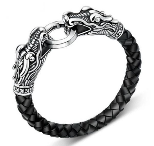 

leather tibetan silver men bracelet titanium fashion male vintage accessories parataxis dragon bracelet men jewelry7073528, Golden;silver