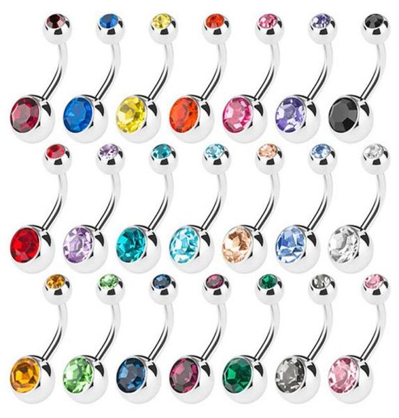 

new 316l surgical steel navel rings crystal rhinestone belly button navel bar ring body jewelry piercing 50pcslot3060960, Silver
