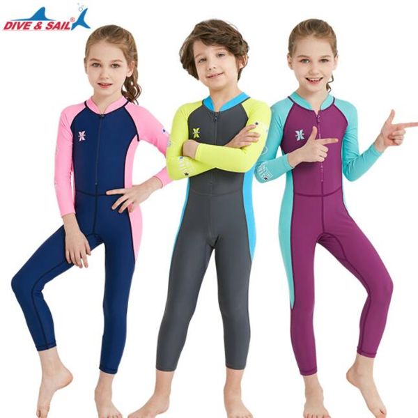 

summer new style children's wetsuit outdoor long sleeved one-piece swimsuit sun proof quick drying children's swimsuit, Black