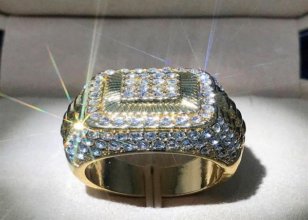 

cluster rings classic fashion men039s winner round hip hop style hiphop ring luxury dazzling man street dance jewelry241g8152464, Golden;silver