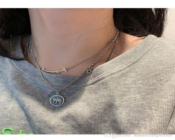 

luxury jewelry women silver star designer necklaces with smile elephant hip hop pendant necklaces for girl old fashion chians chok4900161