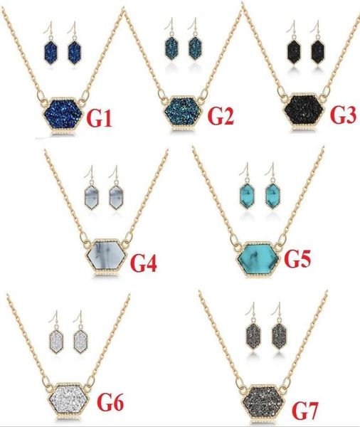 

oval drusy druzy necklace dangle earrings jewelry set gold plated druse choker women wedding party5122403, Silver