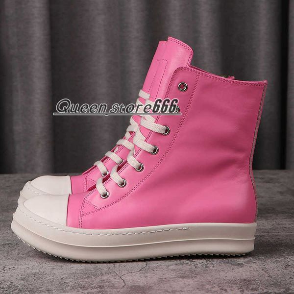 

rick genuine leather shoes minimalist style solid men sneakers lace-up pink owens women's sports shoes rubber men's sneaker casual, Black