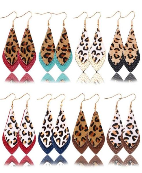 

printing leopard drops earrings autumn winter double layers leaf real leather drop earrings for women gift gd43139469, Silver