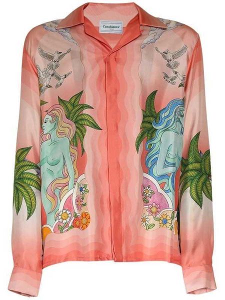 

new casablanca flora men designer silk shirt long sleeved button up shirts hawaii beach polos casablanc fashion, White;black