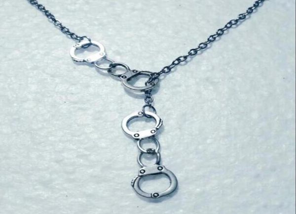 

fashion vintage silver double handcuffs pendant adjustable cross lariat necklace for women men punk goth jewelry gift 8629933909