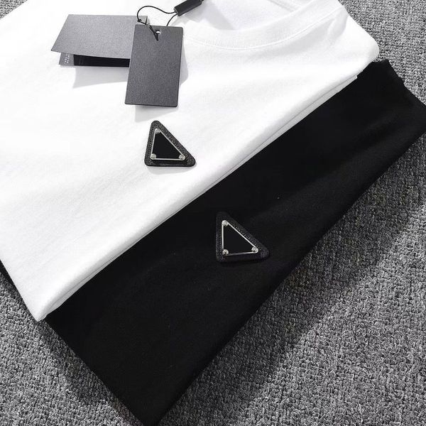

men's t-shirt designer short sleeve t shirt triangle logo women man clothing loose cotton tees oversize black white s-3xl, White;black