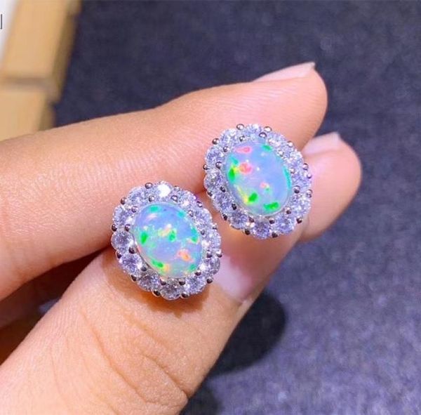 

stud opal earrings silver 925 68mm oval natural colorful gemstones for women anniversary gift real sterling fine jewelry1836678, Golden;silver