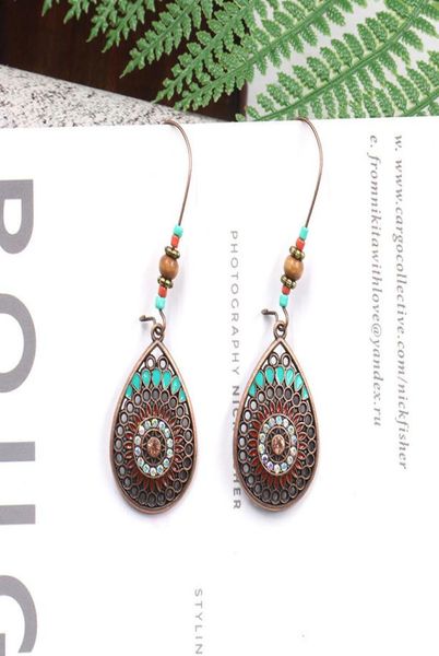 

national style enamel water drop dangle earrings chandelier hoop women ear rings ancient bronze silver fashion jewelry will and sandy3689904