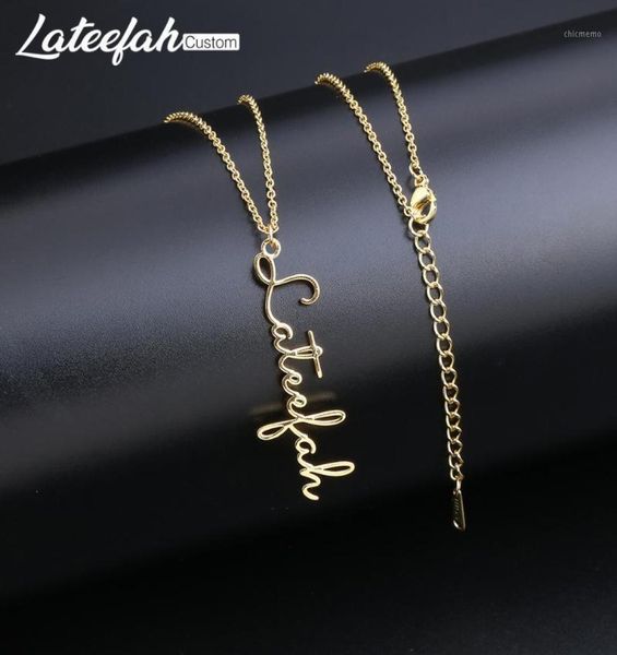 

lateefah handwriting jewelry custom signature pendant collier femme vertical personality name necklace for women gift1pendant neck4330438, Silver