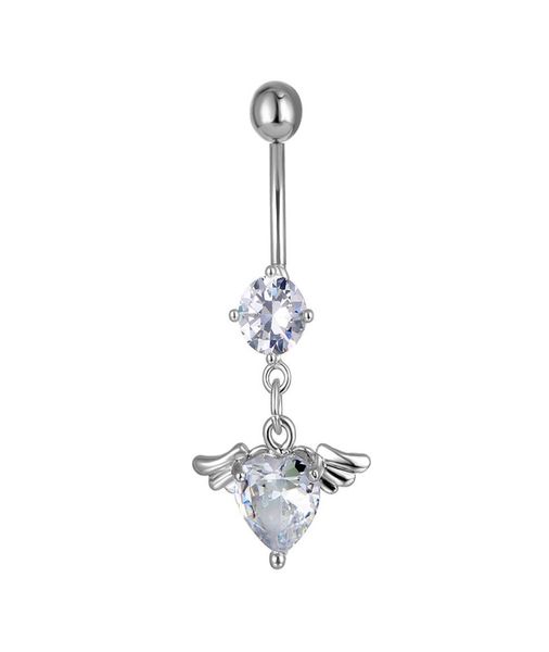 

d0617 heart zircon belly navel ring clear 8mm shape 14 ga 10mm length8352317, Silver