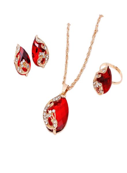 

noble crystal water droplets necklace earring ring jewelry set wing decorated5103857, Silver