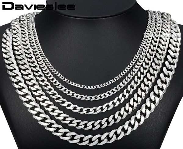 

davieslee 60cm mens chain silver color stainless steel necklace for men curb cuban link hip hop jewelry 357911mm dlknm073106362