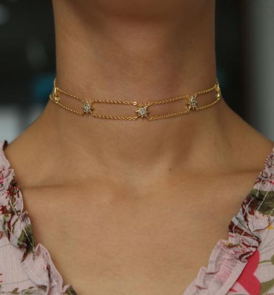 

wholechain starburst northstar choker necklace for women 2018 christmas gift elegance cz chocker chains1747294, Silver