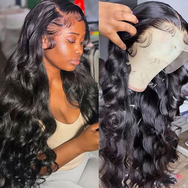 

body wave lace front wig 28 inch 360 full lace wig human hair pre plucked brazilian wigs for women 13x6 hd lace frontal wig, Black;brown