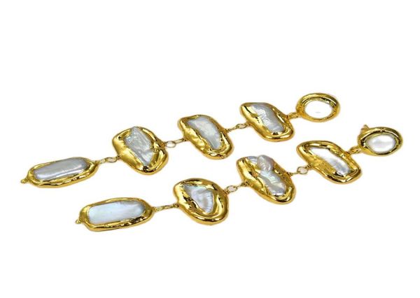 

guaiguai jewelry freshwater white biwa pearl yellow gold plated earrings handmade for women real gems stone lady fashion jewellry4862387, Silver