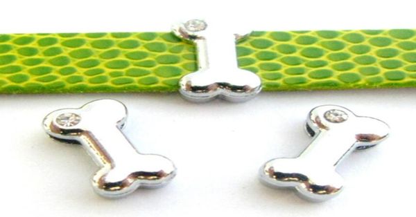 

whole 100pcslot 10mm one rhinestone dog bone diy alloy slide charm fit for10mm pet collar leather bracelet1157641, Bronze;silver