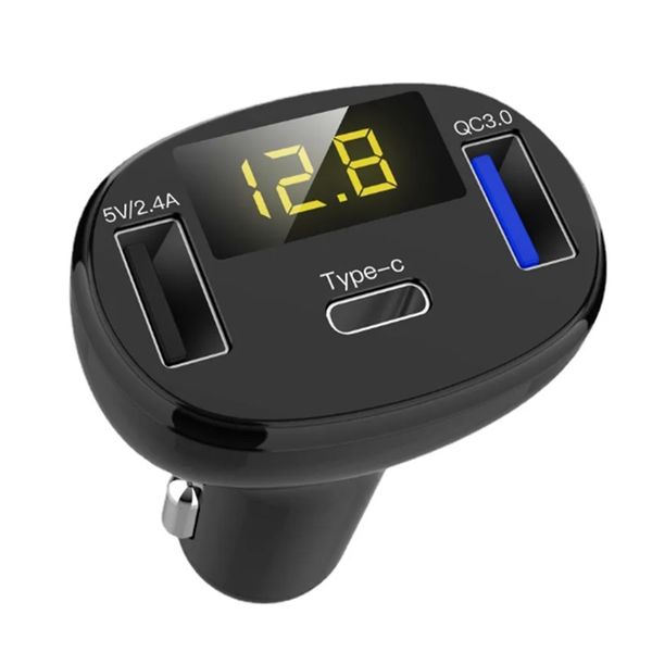 

c02 car phone charger qc3.0 super fast charging dual usb voltage display multi-function type c car charger