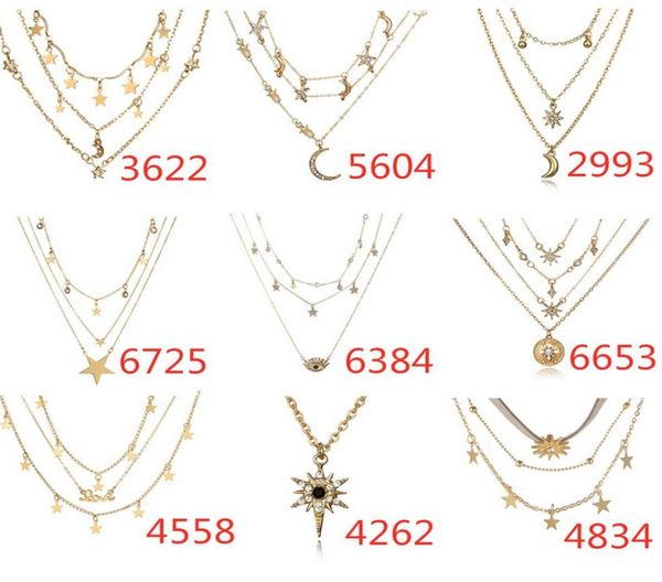 

boho style metal rhinestone multilayer choker necklace fashion chain necklace gift for love girlfriend 793163, Golden;silver