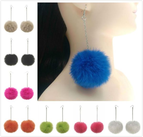 

18 colors pompom fur ball dangle earring round drop earrings fluffy long tassel brinco ear drops earring fashion jewelry for w9005592, Golden