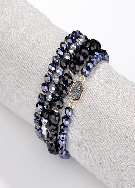 

4 pieces set faceted glass beads elastic bracelet beads stacked set druzy oval quartz resin bracelets for women handmade beaded 4896707, Golden;silver