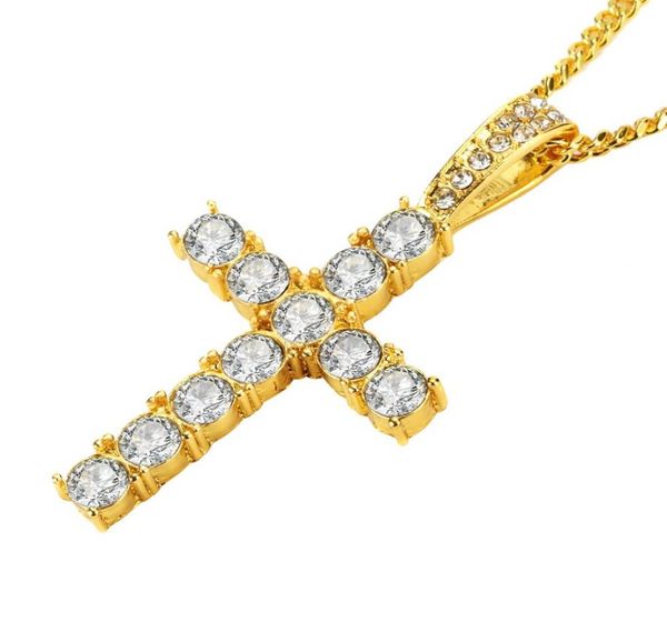 

hip hop men women fashion jewelry stainless steel cross pendant necklace full rhinestone design gold silver color chain jewellery 1955654