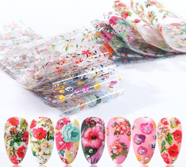 

10 pcs nail art flower stickers colorful blooming floral adhesive water transfer decals slider manicure decoration5645367, Black