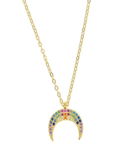 

2018 new arrived jewelry for christmas gift rainbow cz colored stone crescent moon hord charm 925 sterling silver pendant necklace8213622
