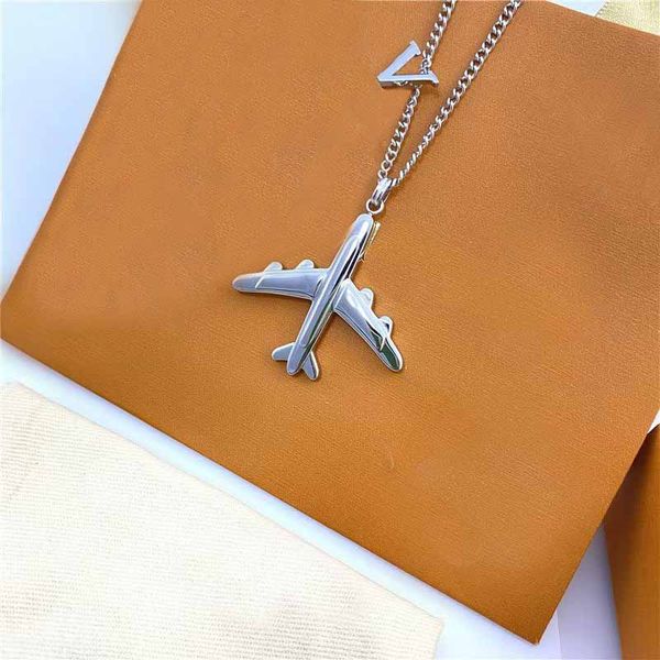 

designer airplane necklace alphabet stainless steel pendant necklace short version of luxury jewellery for women, Silver
