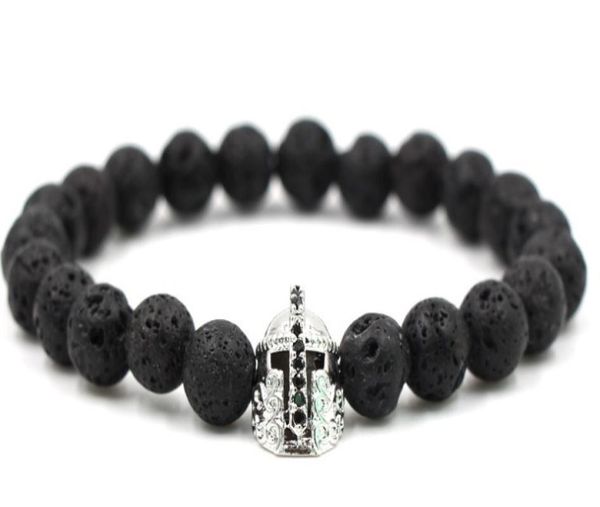 

10mm cg53 elastic adjusted nature black stone volcanic lava bead micro pave spartan helmet cz cubic zirconia bracelet5676492