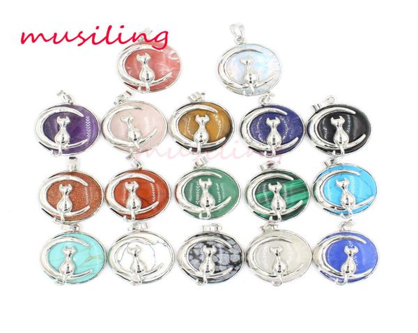 

moon and cat pendants pendulum jewelry for women natural stone crystal charms european healing chakra wicca witch amulet fashion j4005591, Silver