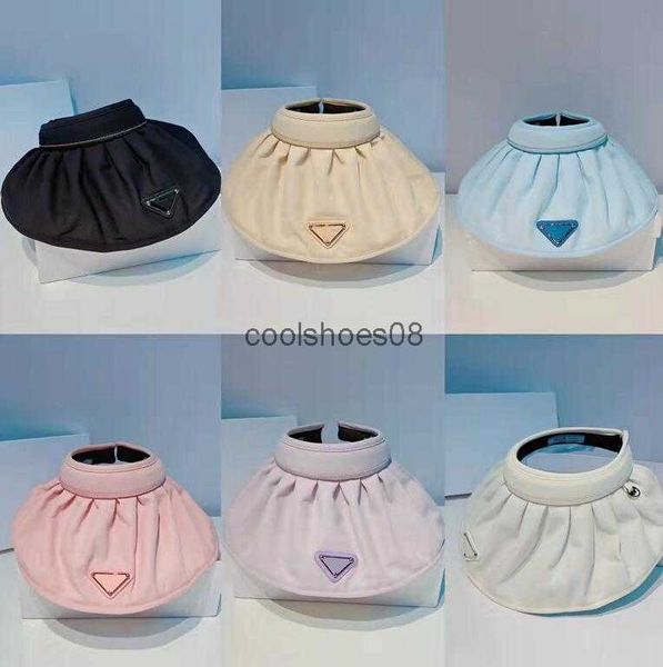 

fashion designer visor cap candy color folding sun hat multi colors lady outdoor exercise golf sand beach luxury empty visor caps, Blue;gray