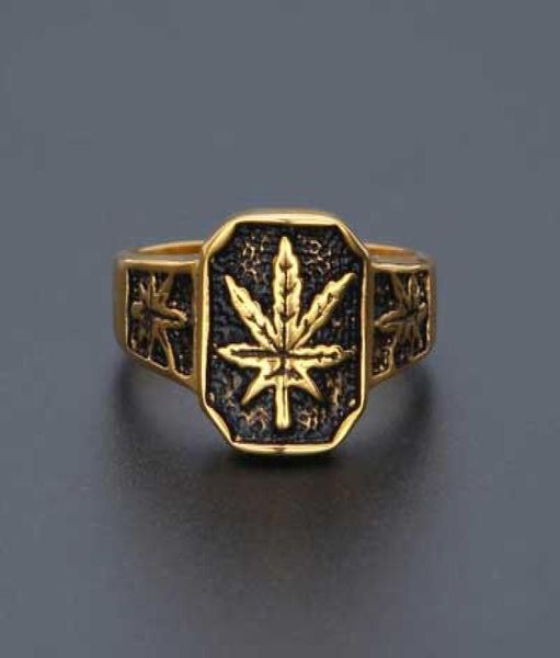

mens hip hop jewelry gold plated leaves shape rings european and american style stainless steel hiphop rings accessories5053860, Golden;silver