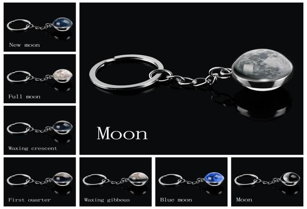 

moon phase image planet keychain keyring double side glass ball universe nebula key chain solar system jewelry christmas gifts9841105, Slivery;golden