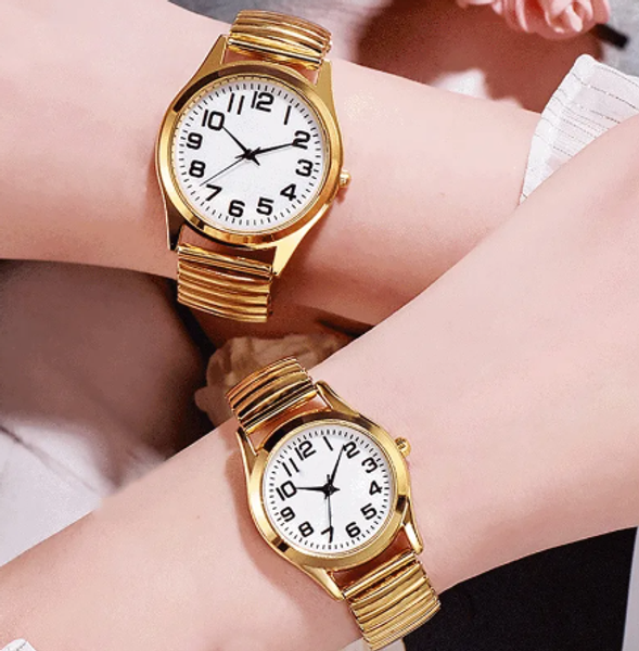 

fashion women watch men luxury wristwatches couple quartz watches elastic band clock daily wear gifts, Slivery;golden