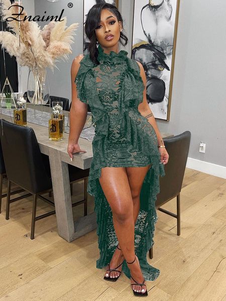 

casual dresses znaiml 223 floral lace sheer cocktail evening for women ruffles hem bodycon maxi dress elegant birthday outfits 23425, Black;gray