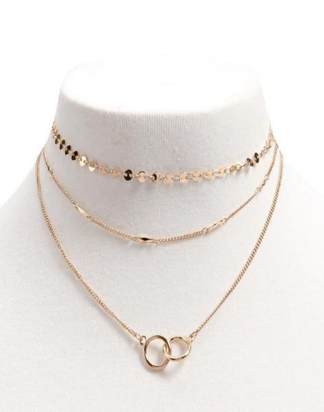 

sequins 3 in 1 necklace set for girls ladies 18k gold silver tone handmade necklaces simple chokers necklaces3835510, Golden;silver