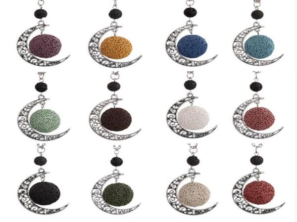 

colorful aromatherapy lava stone moon charms pendant essential oil diffuser necklace lava jewelry5766905, Silver