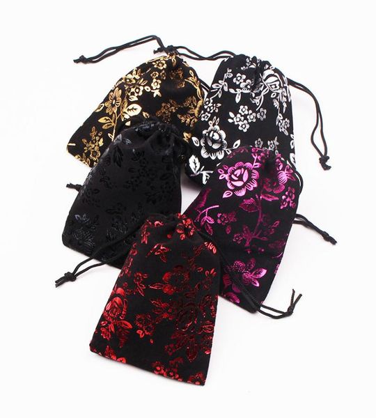 

50pcs 9x12cm black velvet fabric pouches bags flower bronzing drawstring pouches christmas jewelry bracelet necklace gift accessor3977577, Pink;blue