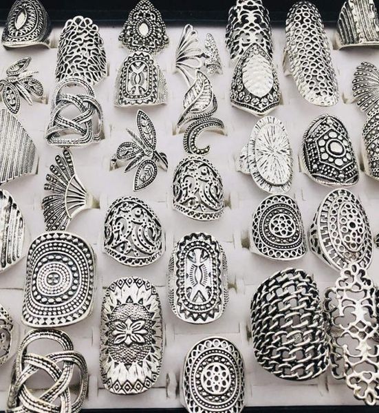 

whole unique vintage carved flower silver plated jewelry rings for women gift party rings mixed styel send random5358739