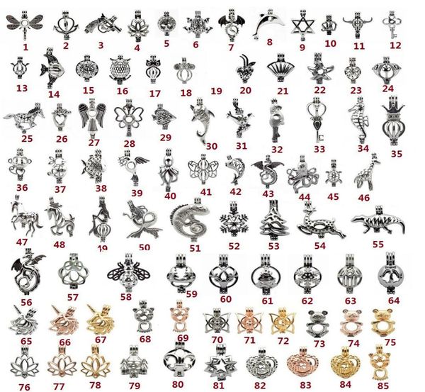 

85 style optional pearl cage pendant hollow animal aromatherapy essential oil diffuser locket charm for necklace bracelet jewelry 5147118, Silver