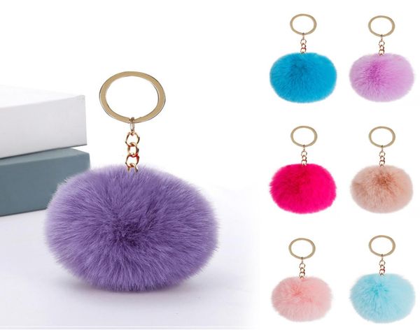 

fluffy pom pom keychain soft faux rex rabbit fur ball car key rings pompom plush keychains gold keys holder women bag pendant jewe1223801, Slivery;golden