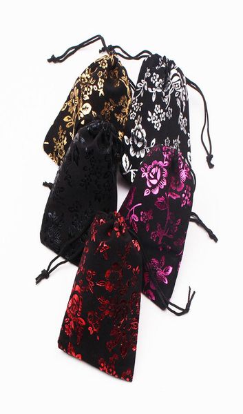 

50pcs 9x12cm black velvet fabric pouches bags flower bronzing drawstring pouches christmas jewelry bracelet necklace gift accessor2253518, Pink;blue
