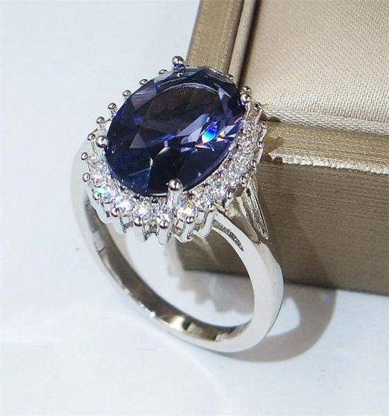 

chouchong sell new fine jewelry 925 sterling silver oval cut blue sapphire cz diamond gemstones eternity birthstone women wedd5773314, Slivery;golden