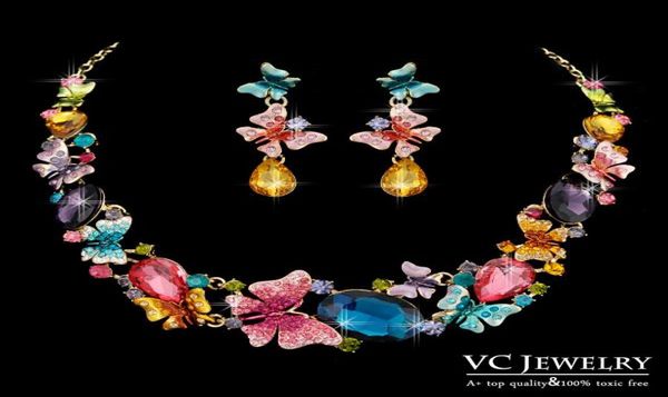 

luxury gorgeous colourful butterfly austrian crystal statement necklace and earring jewelry set vs161 vocheng jewelry8911963, Silver