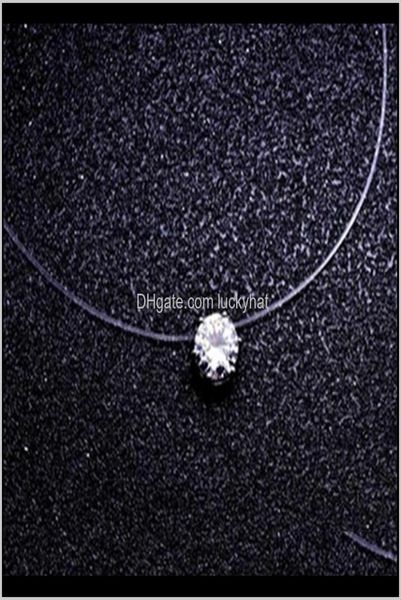 

pendant necklaces fashion square 6 claw cz stone crystal zircon invisible transparent fishing line chain necklace for women t8bhj 8100797, Silver