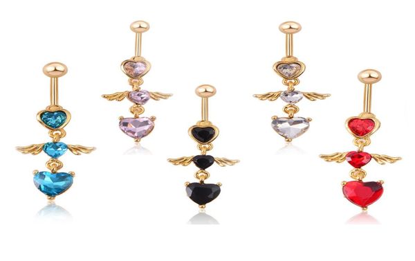 

body jewelry angel wing navel rings belly button stainless steel belly bar ring navel piercing dangle1111241, Silver